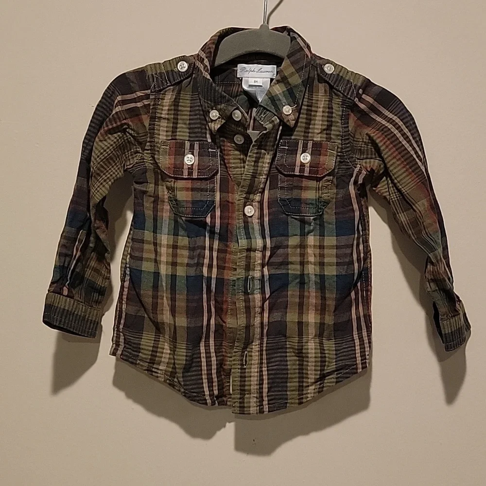 Polo Ralph Lauren Plaid Green dress Shirt Boys Long Sleeve size 9 months